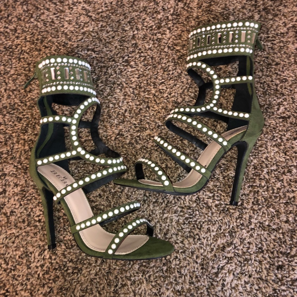 Olive green suede heels